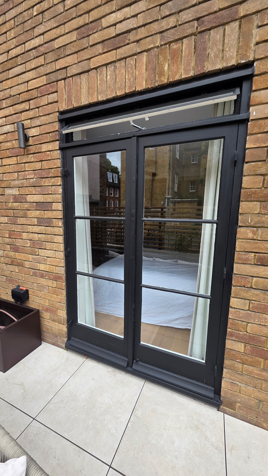 Black aluminium French doors - before installation